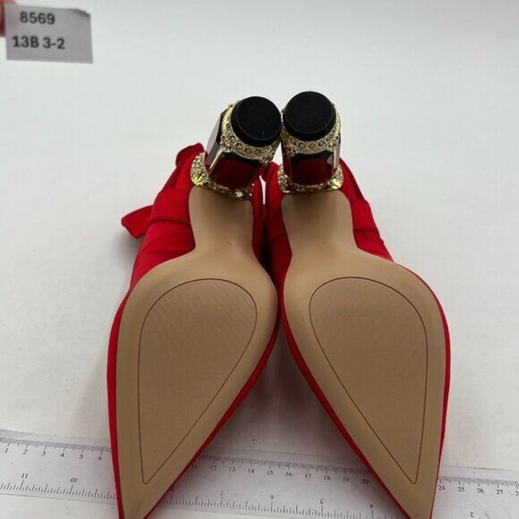 FSJ Women Bridal Pointed Toe Chunky Block High Heel Crystal Pumps Wedding - Picture 7 of 8